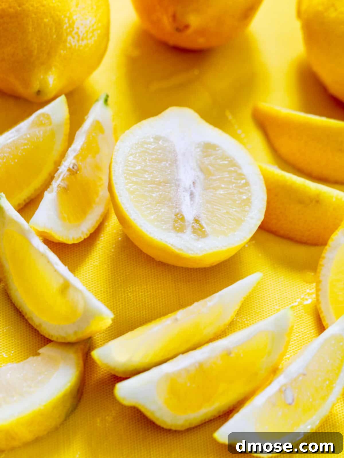 Lemons whole halves and slices.