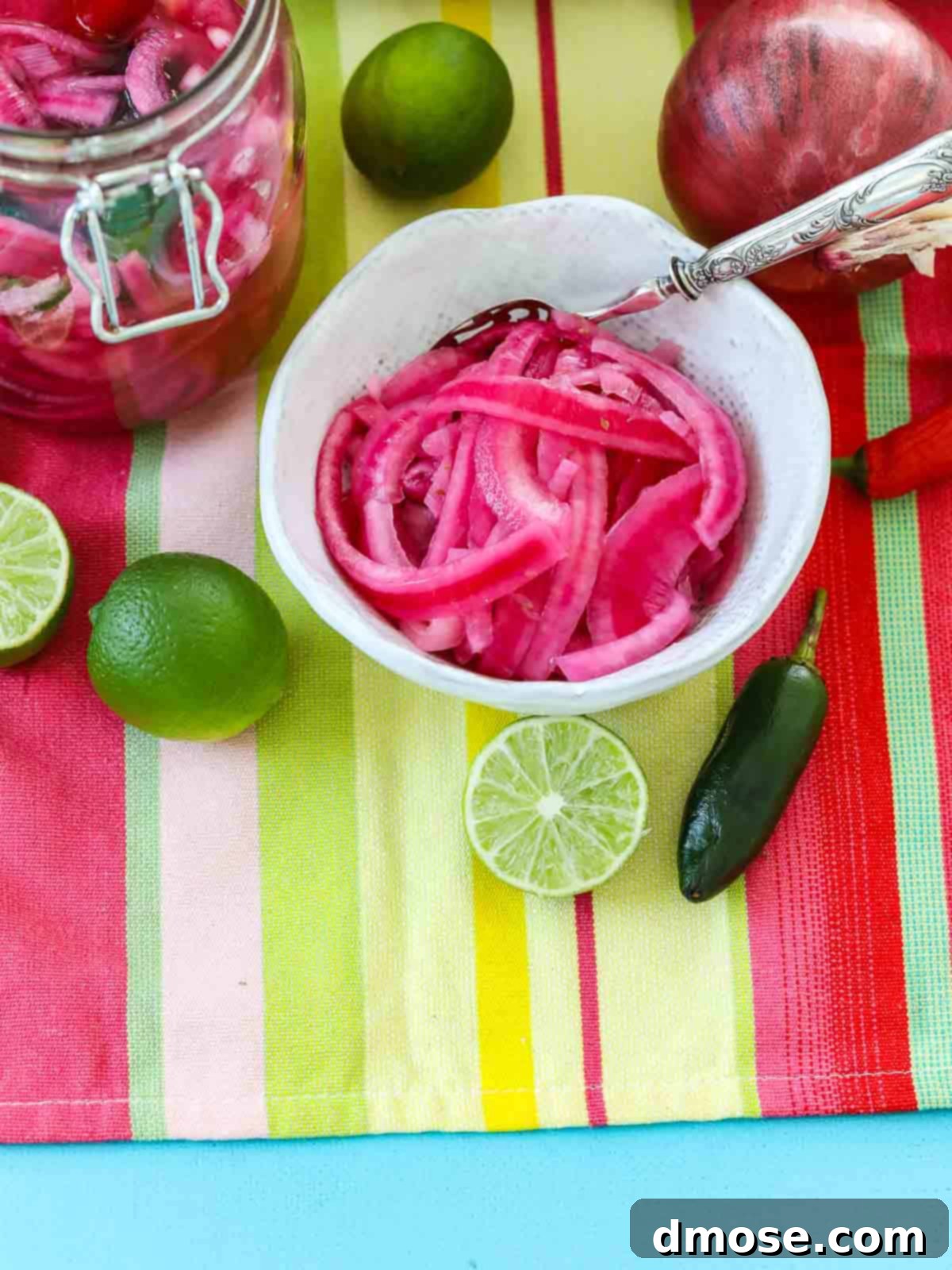 Spoon with Mexican Pickled Red Onions.