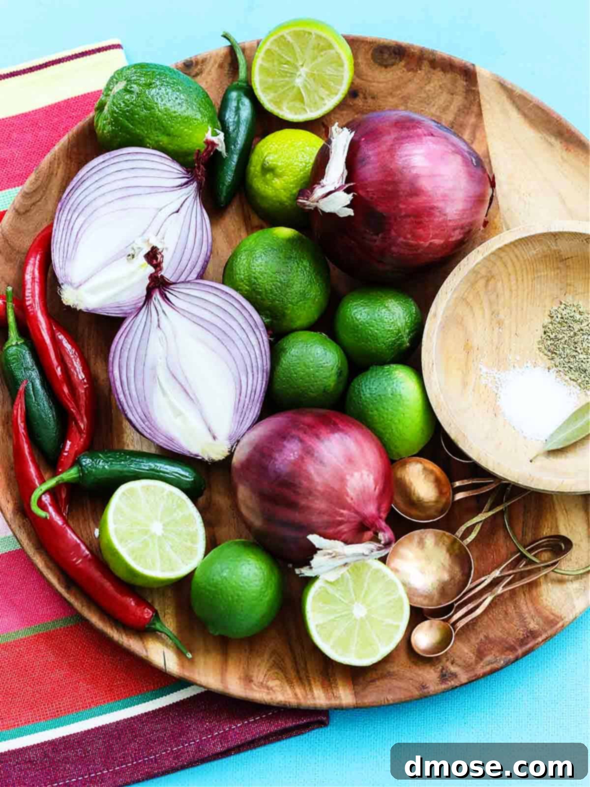 Mexican Pickled Red Onion Ingredients with onion sliced open.