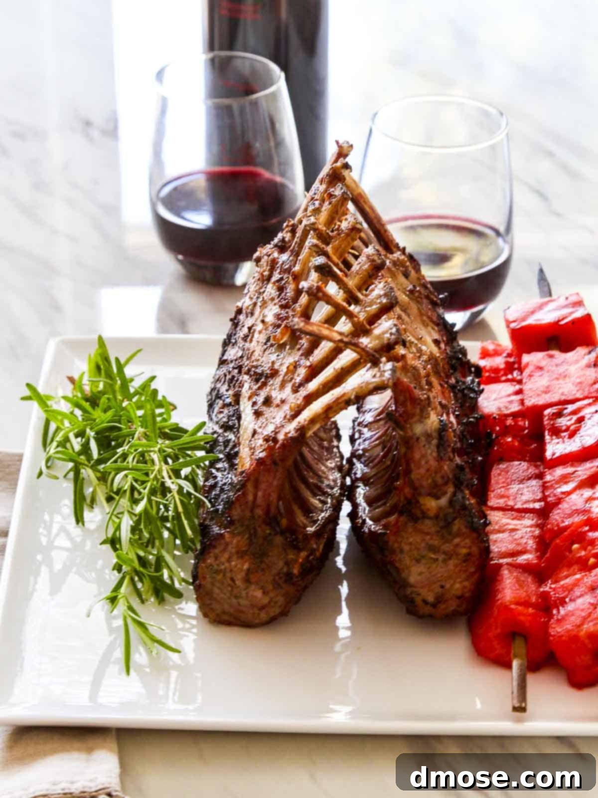Aromatic Cabernet Rosemary Grilled Lamb Rack 2 Grilled Rack of Lamb with Cabernet Rosemary Marinade