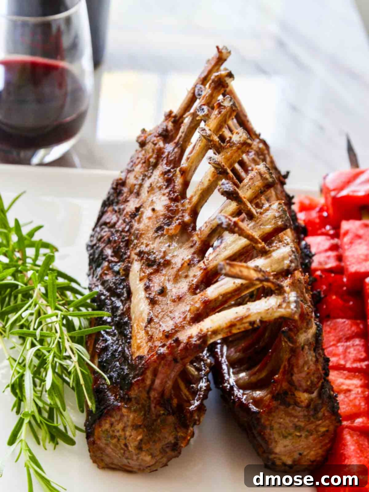 Aromatic Cabernet Rosemary Grilled Lamb Rack 6 Grilled watermelon skewers with lamb