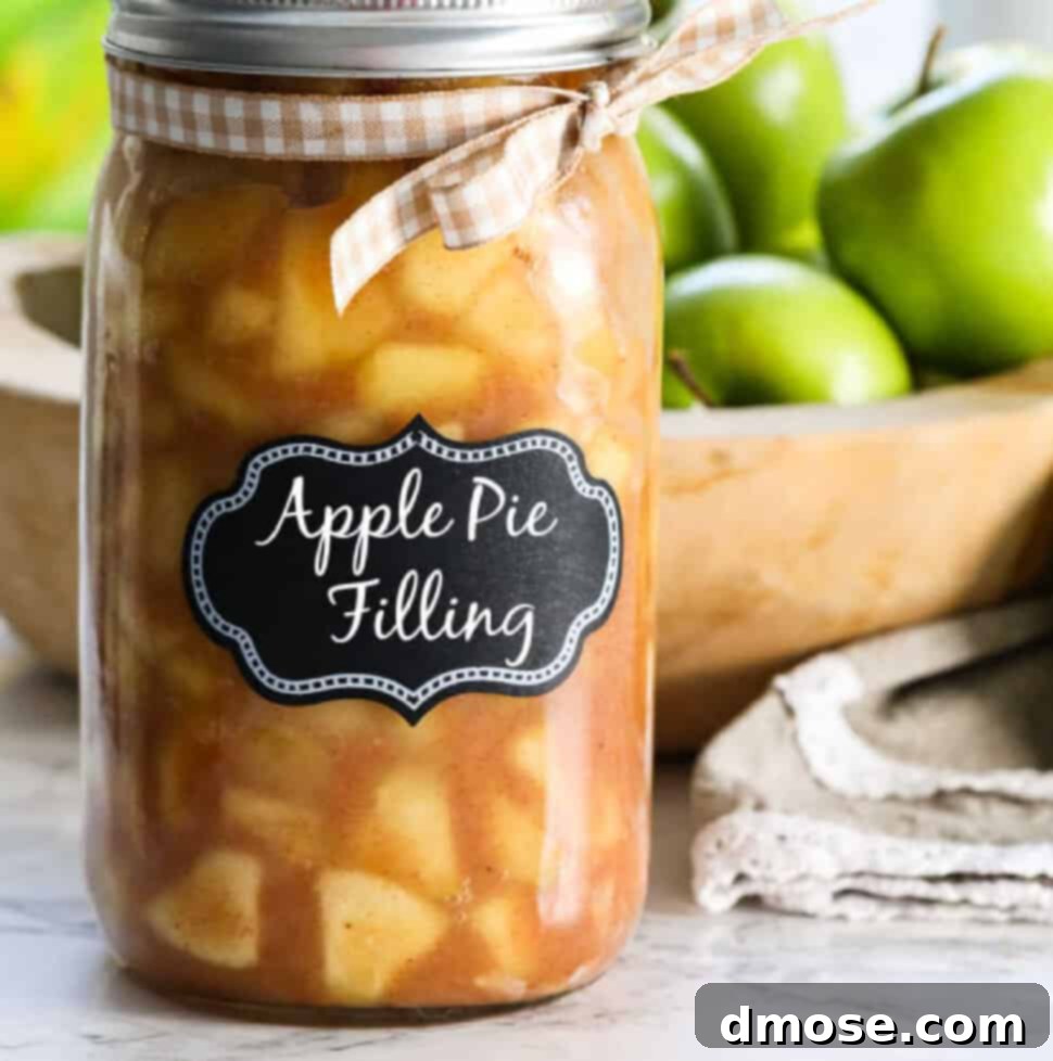 A large jar filled with apple pie filling with a lid and bow.