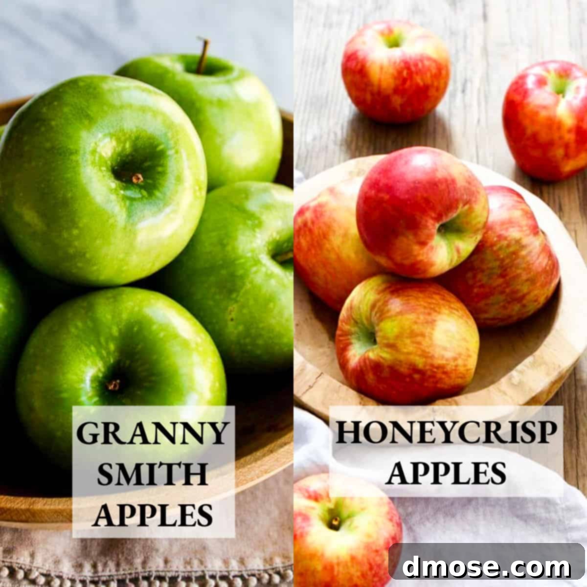 Two kinds of apples, green and red, suitable for apple pie filling.