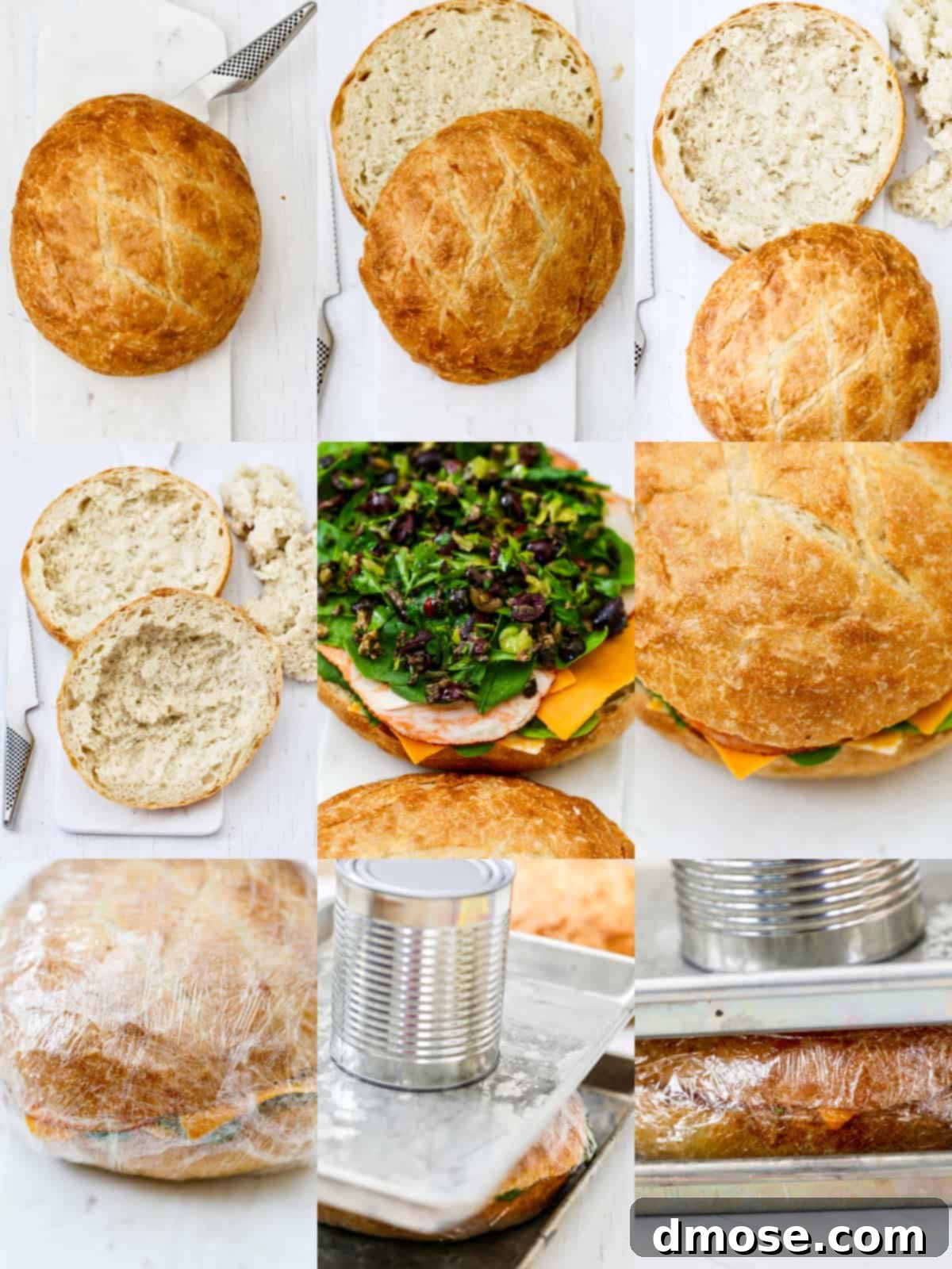 Picnic Ready Pressed Italian Subs 17 Showing how to make pressed picnic sandwiches step by step.