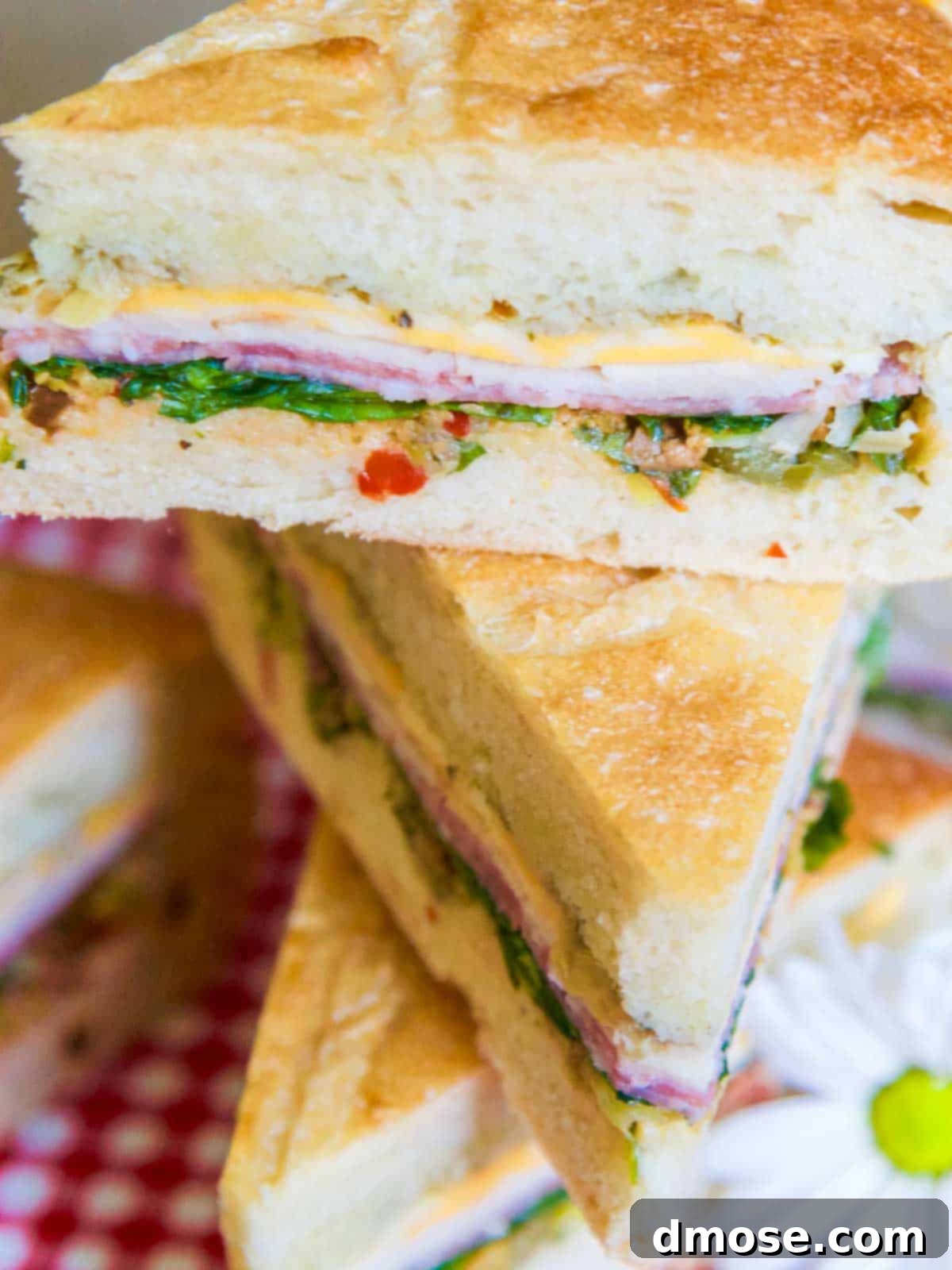 Picnic Ready Pressed Italian Subs 19 Stacked picnic sandwiches.
