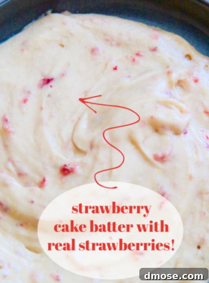 Strawberry Cake batter in a pan ready to bake in the oven.