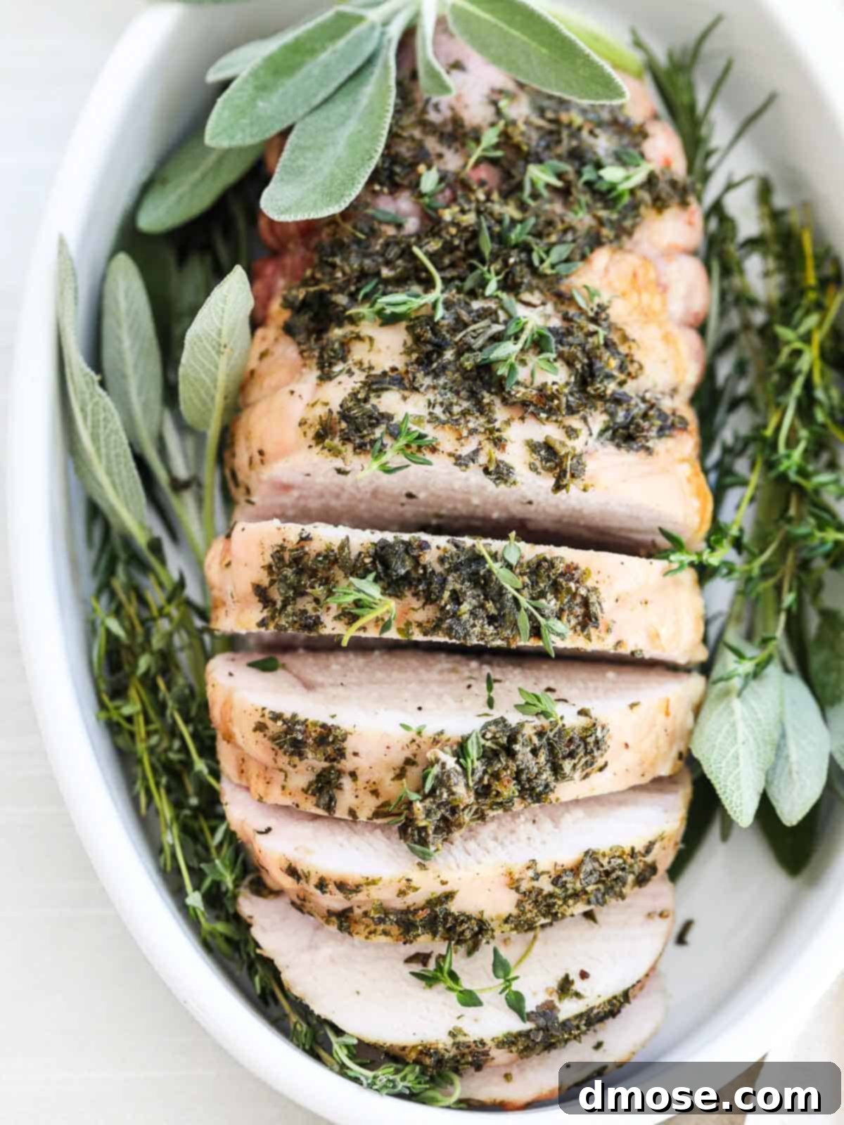 Effortlessly Delicious Turkey Breast 2 Herb Roasted Boneless Turkey Breast with fresh herbs.