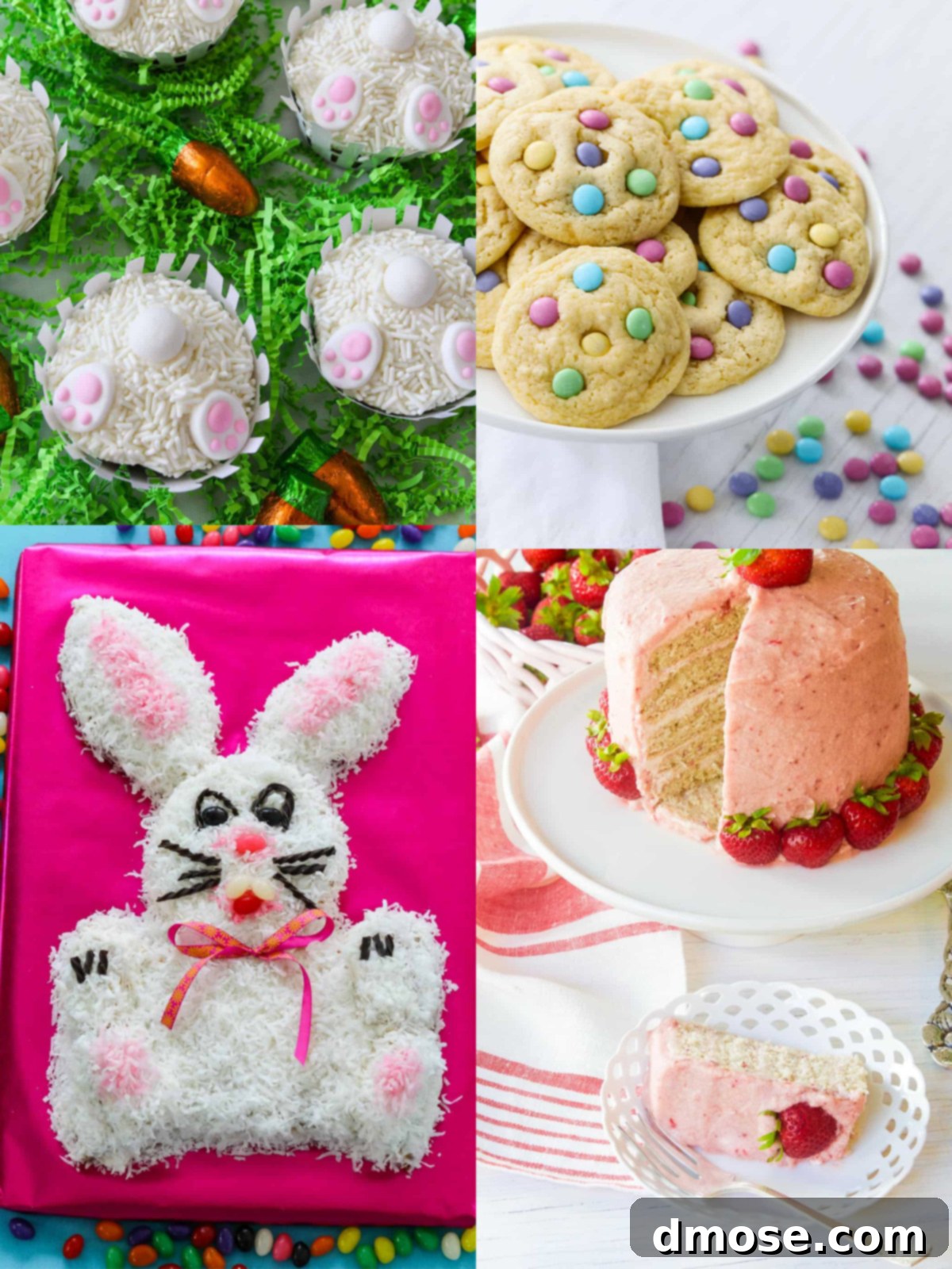 Sweet Easter Treats 4 A vibrant collage of various Easter dessert recipe ideas, featuring cakes, cookies, and pies in spring colors.