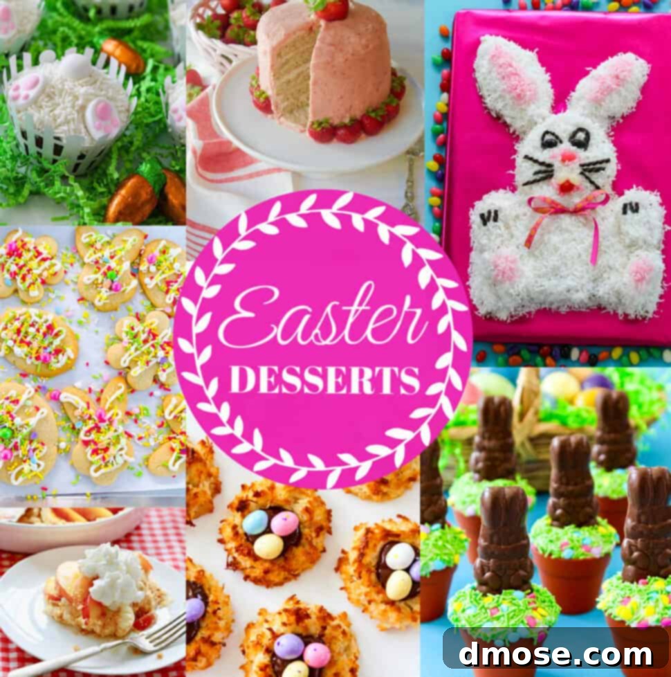 Sweet Easter Treats 8 A vibrant display of Easter dessert recipes, featuring bright colored bunny cupcakes and delightful Easter bunny cakes and desserts.