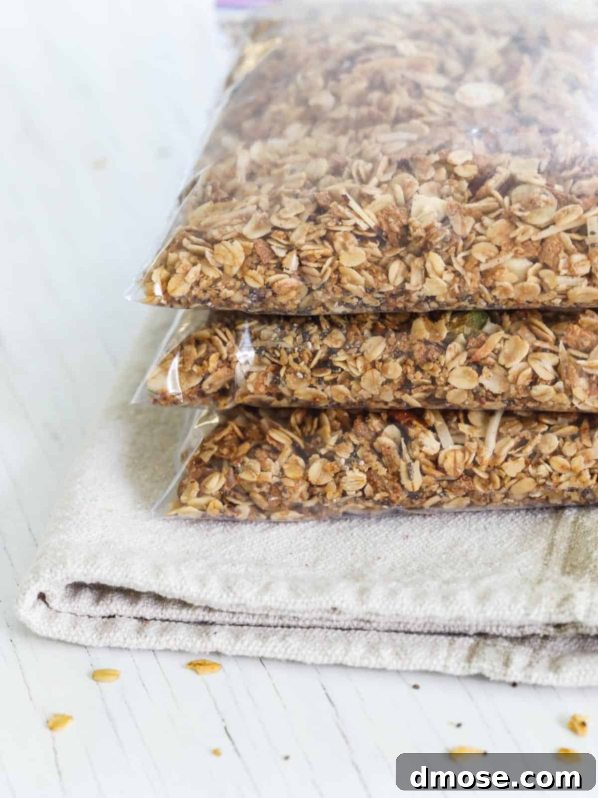 Stacks of Granola in zip top bags