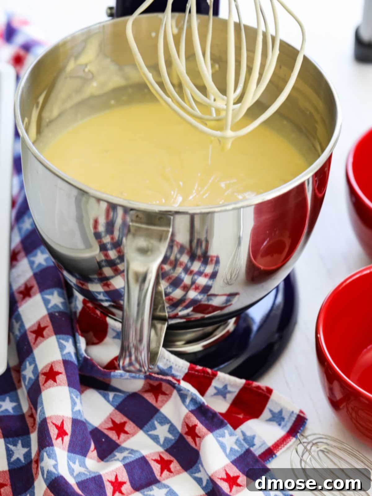 Mixing cake batter for an American Flag July 4th cake.