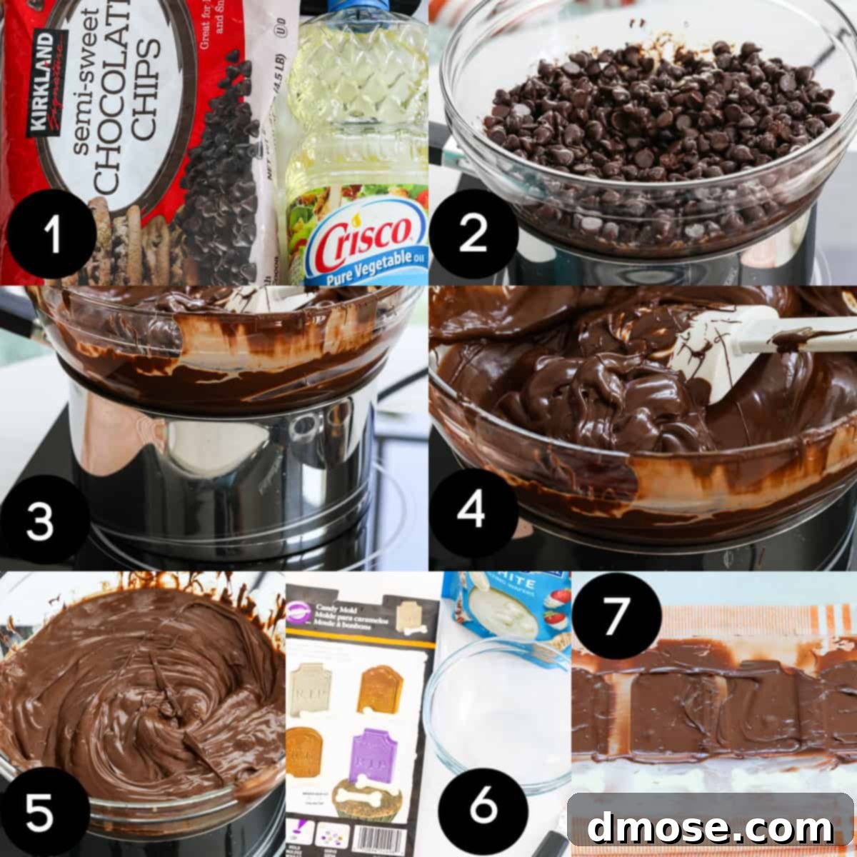 Haunted Halloween Cake Delights 8 Process shots showing how to melt chocolate using a double boiler method for Halloween cake decorations.