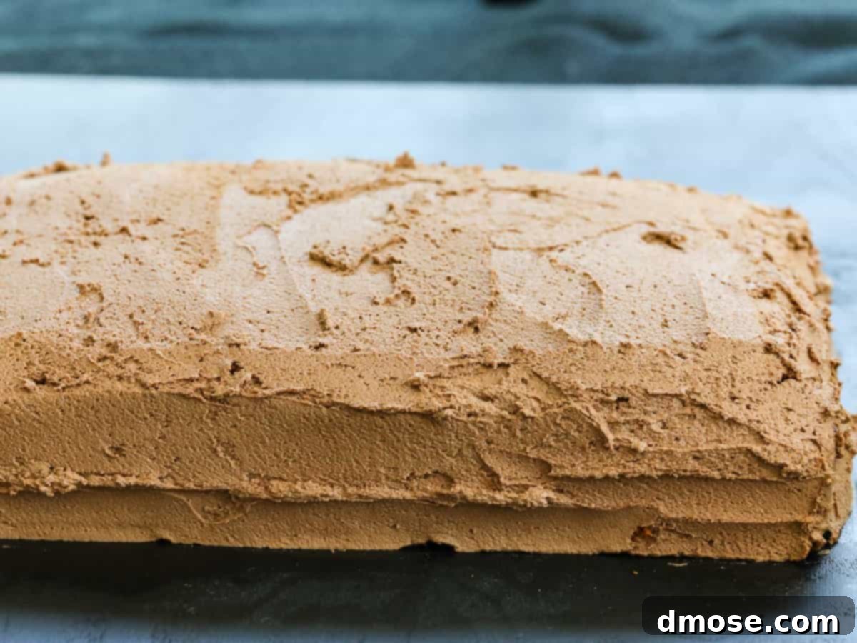 A beautifully frosted chocolate sheet cake with a smooth layer of chocolate buttercream, ready to be sliced and served.