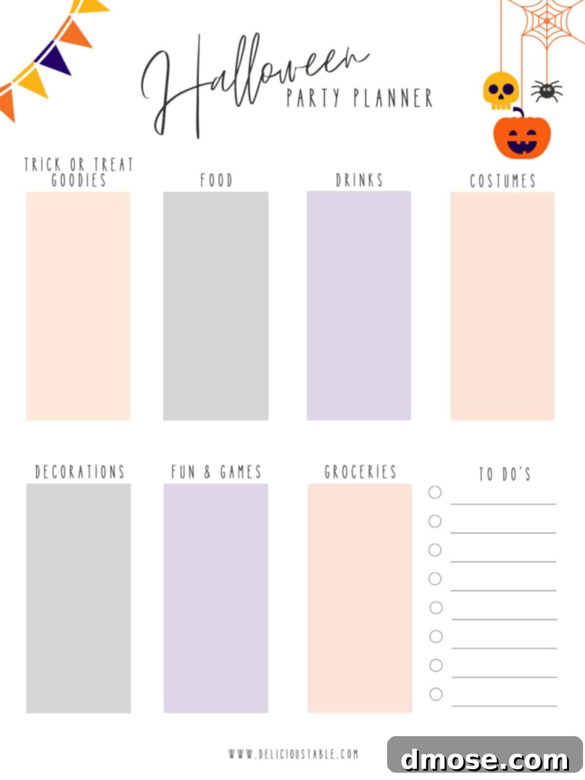 Wicked Aperol Potions 4 A two page Halloween planner to plan the best food and decorations for a Halloween party. Features sections for guests, menu, decor, and activities.