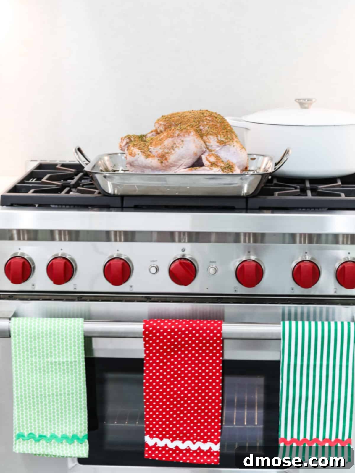 A Thanksgiving turkey ready for roasting in a Wolf oven, before browning.