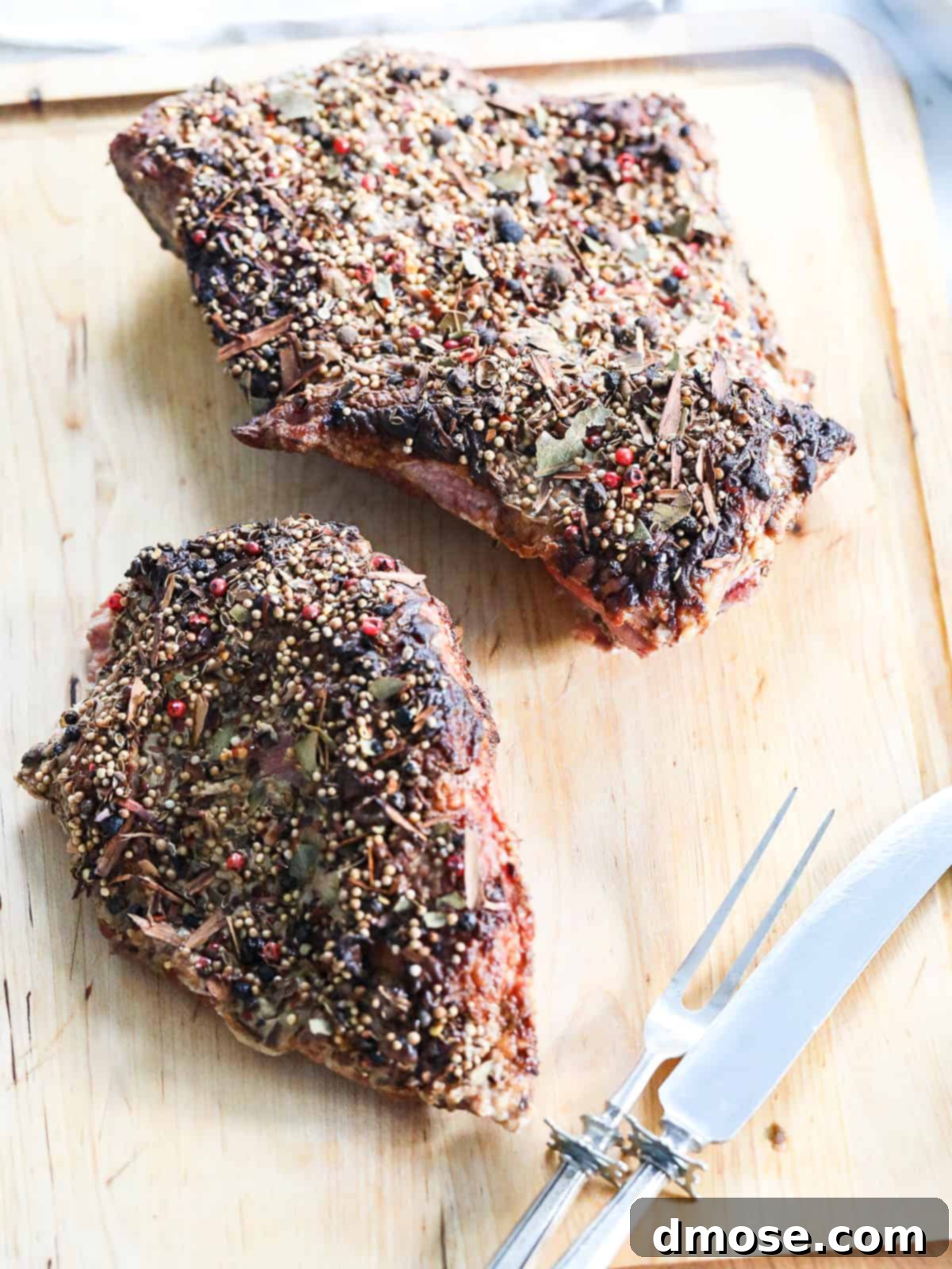 Slow-Cooked Corned Beef Perfection 9 Corned beef on cutting board.