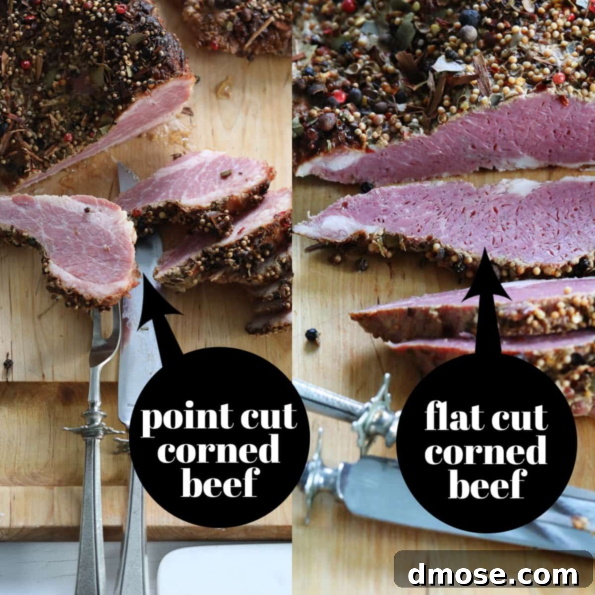 Slow-Cooked Corned Beef Perfection 10 Corned beef point cut and flat cut cooked process shots.