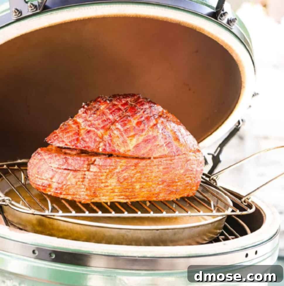 Rich Double Smoked Ham Zesty Orange Honey Glazed 20 A double smoked ham on a outdoor smoker ready to eat.