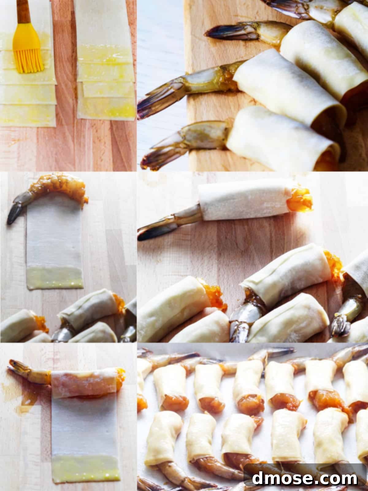 Hot Crispy Shrimp 4 Step-by-step image showing how to wrap Firecracker Shrimp.