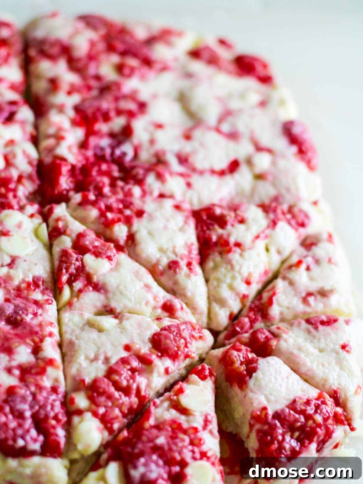 Scone dough for raspberry scones, showing the delicate texture and inclusions.