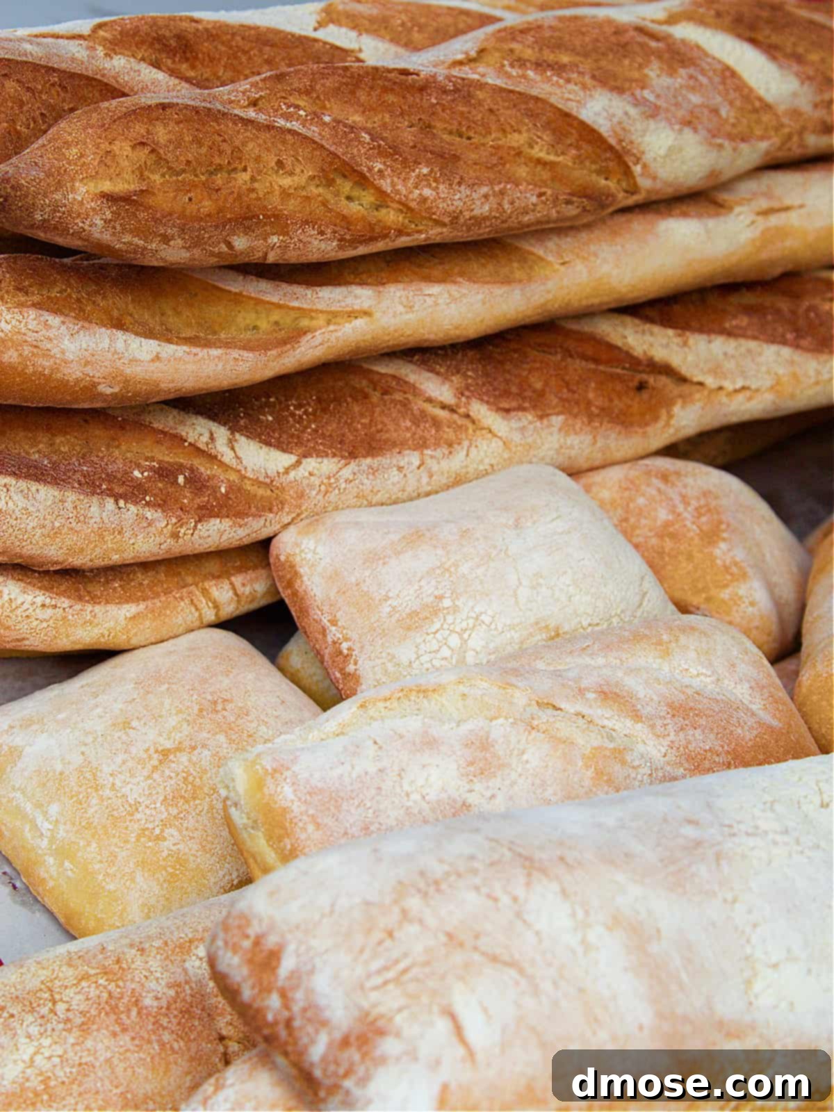 Golden Cheesy Crunch 5 A pile of various types of bread loaves, perfect for repurposing.