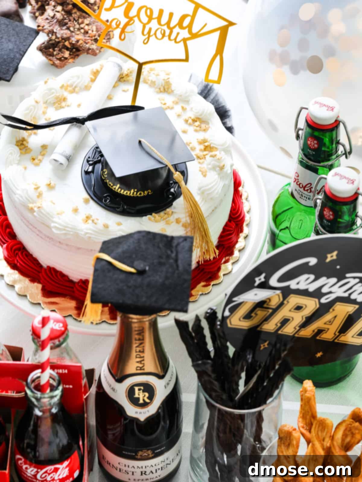 Graduation Party Food Inspiration for 2024 4 An overhead view of a lively graduation party table spread with various dishes.