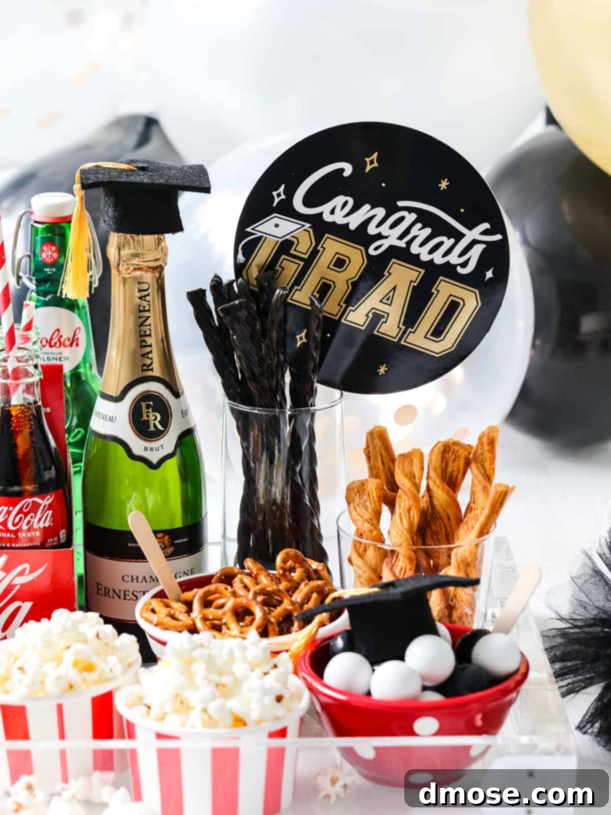 Graduation Party Food Inspiration for 2024 5 A refreshing assortment of drinks and snacks for a graduation party.