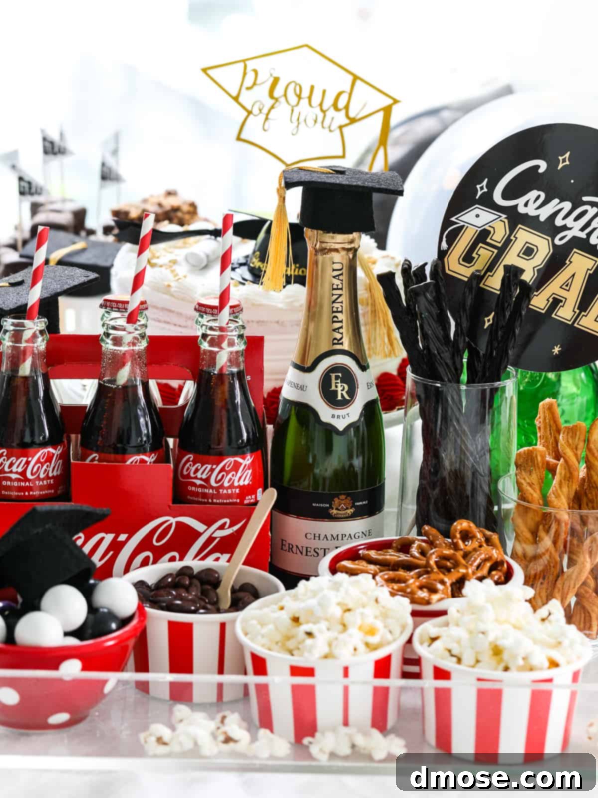 Graduation Party Food Inspiration for 2024 7 A festive spread of snacks and drinks at a graduation party.